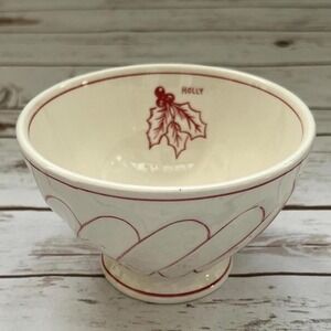 Molly Hatch Footed Bowl Cream‎ Red Holly Christmas Swirl Ceramic 5.5in